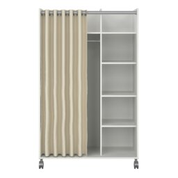 Rackhams Uppsala Open Mobile Wardrobe Unit in White with a Beige Textile Curtain on Wheels - White - Malemine - 1 - thumbnail 2