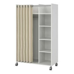 Rackhams Uppsala Open Mobile Wardrobe Unit in White with a Beige Textile Curtain on Wheels - White - Malemine - 1 - thumbnail 3