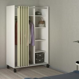 Rackhams Uppsala Open Mobile Wardrobe Unit in White with a Beige Textile Curtain on Wheels - White - Malemine - 1 - thumbnail 5