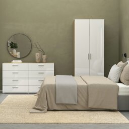 Rackhams Pepe Wardrobe with 2 doors in Oak with White High Gloss - White - Malemine - 1 - thumbnail 5