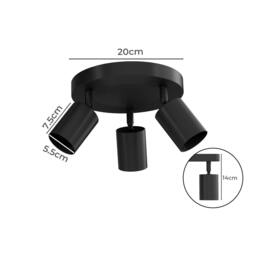 Rackhams 3-Way Spotlight Ceiling Light Adjustable GU10 Modern Black Round Base - thumbnail 3