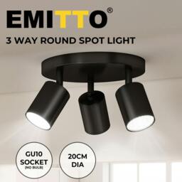 Rackhams 3-Way Spotlight Ceiling Light Adjustable GU10 Modern Black Round Base - thumbnail 2