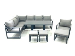 Rackhams Aluminium Outdoor Garden Furniture Set Corner Sofa Chair 3 Footstools Adjustable Rising Lifting Dining Table Sets Dark Grey - thumbnail 2