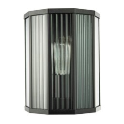 Rackhams Contemporary Outdoor Garden Half Lantern Wall Lamp with Clear Ribbed Glass - thumbnail 2