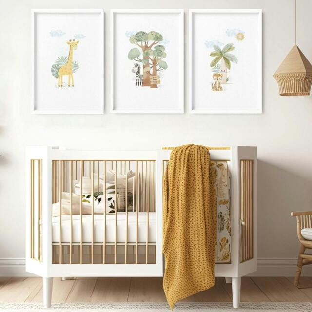 Rackhams Giraffe Nursery - Set of 3 wall art prints - 20 x 30 in / 50 x 76 cm - Polyester Canvas 260 gsm - Canvas wrapped - image 1