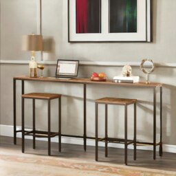 Rackhams Industrial 180CM Wide Slim Hallway Console Table Rustic Brown - thumbnail 4