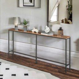 Rackhams Industrial 180CM Wide Slim Hallway Console Table Rustic Brown - thumbnail 2