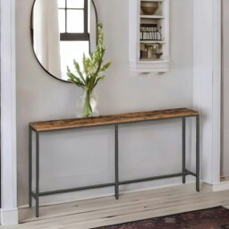 Rackhams Industrial 180CM Wide Slim Hallway Console Table Rustic Brown - thumbnail 1