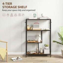 Rackhams Industrial Bookshelf Bookcase w/ Open Shelves for Study Rustic Brown - 77W x 30D x 116H cm - Rustic Brown, Black - Particleboard, Metal - thumbnail 4