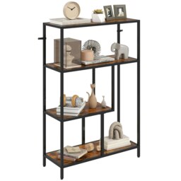 Rackhams Industrial Bookshelf Bookcase w/ Open Shelves for Study Rustic Brown - 77W x 30D x 116H cm - Rustic Brown, Black - Particleboard, Metal - thumbnail 2