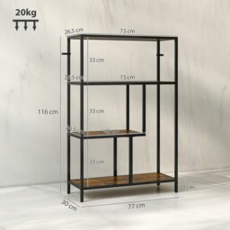 Rackhams Industrial Bookshelf Bookcase w/ Open Shelves for Study Rustic Brown - 77W x 30D x 116H cm - Rustic Brown, Black - Particleboard, Metal - thumbnail 6