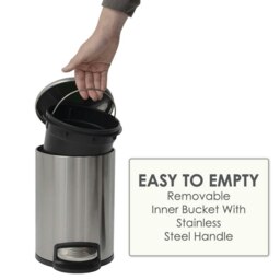 Rackhams 3 Litre Bathroom Pedal Bin Stainless Steel Soft Close Lid Silver - 1 - Stainless Steel - Silver - thumbnail 3