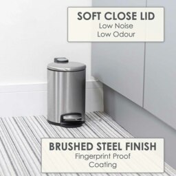 Rackhams 3 Litre Bathroom Pedal Bin Stainless Steel Soft Close Lid Silver - 1 - Stainless Steel - Silver - thumbnail 2