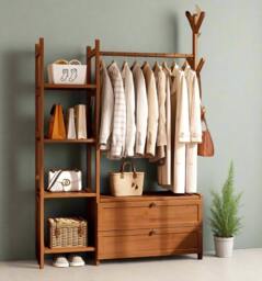 Rackhams Large Heavy Duty Bamboo Clothes Rail Rack with Drawers & Hooks – Open Corner Garment Stand Wardrobe - thumbnail 2