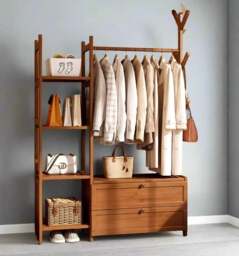 Rackhams Large Heavy Duty Bamboo Clothes Rail Rack with Drawers & Hooks – Open Corner Garment Stand Wardrobe - thumbnail 5