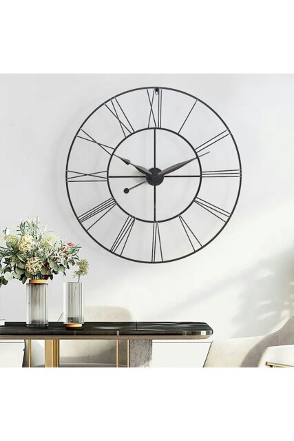 Rackhams 80cm Large Silent Non-Ticking Metal Skeleton Roman Numeral Wall Clock Iron Art Decor for Living Room, Bedroom & Office - Dark Grey - image 1