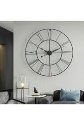 Rackhams 80cm Large Silent Non-Ticking Metal Skeleton Roman Numeral Wall Clock Iron Art Decor for Living Room, Bedroom & Office - Dark Grey - thumbnail 3