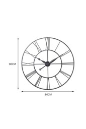 Rackhams 80cm Large Silent Non-Ticking Metal Skeleton Roman Numeral Wall Clock Iron Art Decor for Living Room, Bedroom & Office - Dark Grey - thumbnail 6