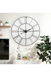 Rackhams 80cm Large Silent Non-Ticking Metal Skeleton Roman Numeral Wall Clock Iron Art Decor for Living Room, Bedroom & Office - Dark Grey - thumbnail 2