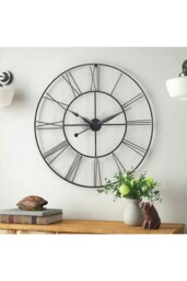 Rackhams 80cm Large Silent Non-Ticking Metal Skeleton Roman Numeral Wall Clock Iron Art Decor for Living Room, Bedroom & Office - Dark Grey - thumbnail 4