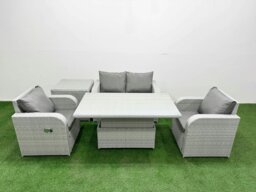 Rackhams Light Grey PE Wicker Rattan Garden Furniture Set Sofa Set Reclining Chair Adjustable Lifting Dining or Coffee Table 4 Seater With Side Table - thumbnail 1