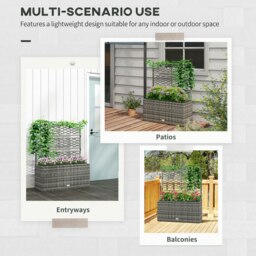Rackhams Garden PE Rattan Planter Box w/ Trellis Flower Raised Bed, 84x30x107cm - Light Grey - Galvanised Steel, PE Rattan, PP - 84cm x 30cm x 107cm - thumbnail 3
