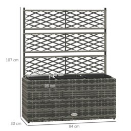 Rackhams Garden PE Rattan Planter Box w/ Trellis Flower Raised Bed, 84x30x107cm - Light Grey - Galvanised Steel, PE Rattan, PP - 84cm x 30cm x 107cm - thumbnail 5