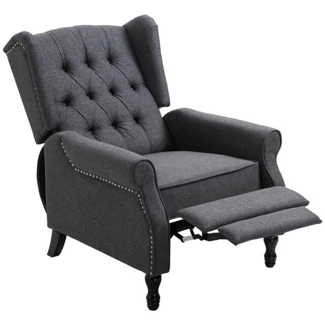 Rackhams Recliner Armchair, Vintage Reclining Chair with Nail Head Trim, Wingback Chair with Button Tufted Back and Footrest, for Living Room, Dark Grey - image 1