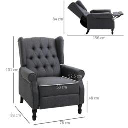 Rackhams Recliner Armchair, Vintage Reclining Chair with Nail Head Trim, Wingback Chair with Button Tufted Back and Footrest, for Living Room, Dark Grey - thumbnail 3