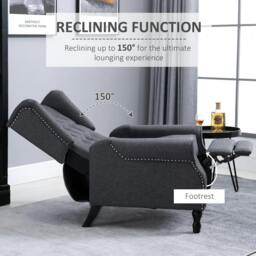 Rackhams Recliner Armchair, Vintage Reclining Chair with Nail Head Trim, Wingback Chair with Button Tufted Back and Footrest, for Living Room, Dark Grey - thumbnail 4