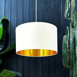 "Rackhams Lemon Cotton Lampshade With Gold Foil Lining - 50cm Diameter x 30cm Height / (20"" x 12"")" - thumbnail 1
