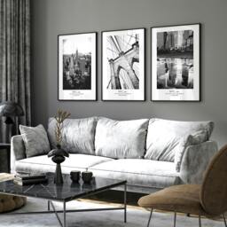 Rackhams White and black art - set of 3 New York living room wall art - A4 8.27 x 11.69 in / 21 x 29.7 cm - Satin Photo paper 280 gsm - Oak Frame - thumbnail 2