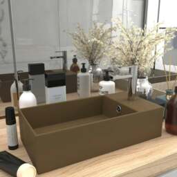 Rackhams Bathroom Sink with Overflow Ceramic Matt Cream - thumbnail 1