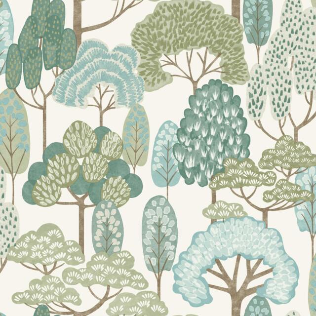 Rackhams Happy Trees Brushstroke Nursery Textured Wallpaper, Teal Green