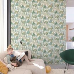 Rackhams Happy Trees Brushstroke Nursery Textured Wallpaper, Teal Green - thumbnail 3