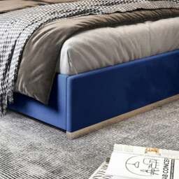 Rackhams Bentley Upholstered Soft Velvet Metal Bed Frame - Blue - Blue - Double - thumbnail 3