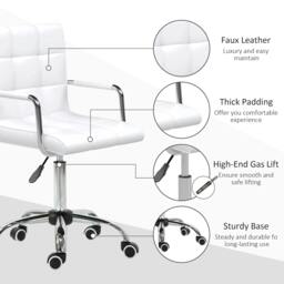 Rackhams Makeup Vanity Chair, PU Leather Mid Back Office Chair with Adjustable Height, Armrest and Rolling Wheels, White - thumbnail 6