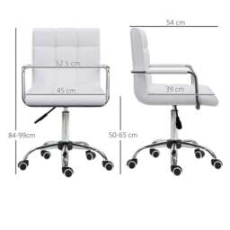 Rackhams Makeup Vanity Chair, PU Leather Mid Back Office Chair with Adjustable Height, Armrest and Rolling Wheels, White - thumbnail 3
