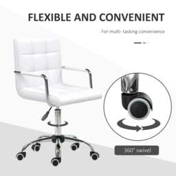 Rackhams Makeup Vanity Chair, PU Leather Mid Back Office Chair with Adjustable Height, Armrest and Rolling Wheels, White - thumbnail 5