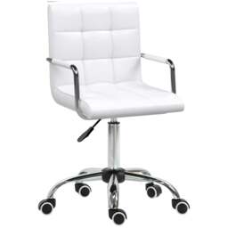 Rackhams Makeup Vanity Chair, PU Leather Mid Back Office Chair with Adjustable Height, Armrest and Rolling Wheels, White - thumbnail 1