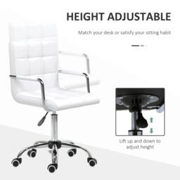 Rackhams Makeup Vanity Chair, PU Leather Mid Back Office Chair with Adjustable Height, Armrest and Rolling Wheels, White - thumbnail 4