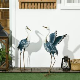 Rackhams Heron Garden Statues, Metal Garden Gift with Stakes - Blue & White - Blue, White - Coastal, realistic - 2