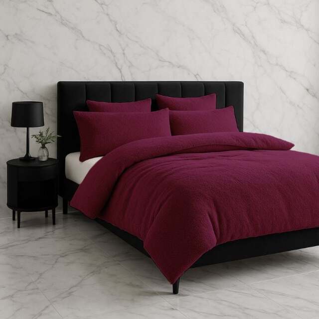 Rackhams Teddy Bear Fleece Duvet Cover & Pillow Case Set - Single - Plum - image 1