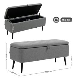 Rackhams Storage Ottoman with Flip Top, Rectangular Upholstered Bench, Linen Look Fabric Footstool with Steel Legs for Living Room, Bedroom, Grey - thumbnail 3