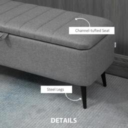 Rackhams Storage Ottoman with Flip Top, Rectangular Upholstered Bench, Linen Look Fabric Footstool with Steel Legs for Living Room, Bedroom, Grey - thumbnail 6