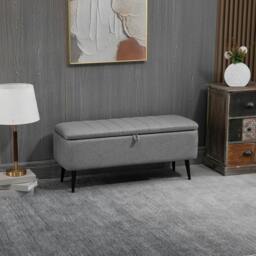 Rackhams Storage Ottoman with Flip Top, Rectangular Upholstered Bench, Linen Look Fabric Footstool with Steel Legs for Living Room, Bedroom, Grey - thumbnail 2