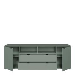Rackhams Ganymede Wide TV Unit with Open Shelving, 2 Drawers & 2 Doors in Sage Green - W 179.5 X  H 63.1 X  D 41.3cm - 1 - Manufactured Wood - thumbnail 6