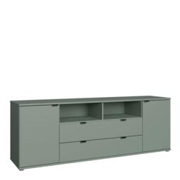 Rackhams Ganymede Wide TV Unit with Open Shelving, 2 Drawers & 2 Doors in Sage Green - W 179.5 X  H 63.1 X  D 41.3cm - 1 - Manufactured Wood - thumbnail 2