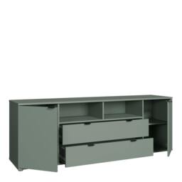Rackhams Ganymede Wide TV Unit with Open Shelving, 2 Drawers & 2 Doors in Sage Green - W 179.5 X  H 63.1 X  D 41.3cm - 1 - Manufactured Wood - thumbnail 5