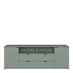 Rackhams Ganymede Wide TV Unit with Open Shelving, 2 Drawers & 2 Doors in Sage Green - W 179.5 X  H 63.1 X  D 41.3cm - 1 - Manufactured Wood - thumbnail 3